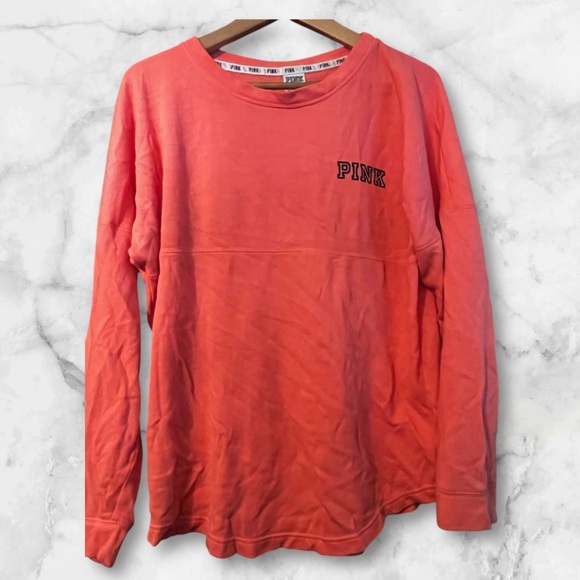Pink Victoria Secret Oversized LOVE PINK Orange Long Sleeve Top Sz M Ladies - Picture 3 of 7
